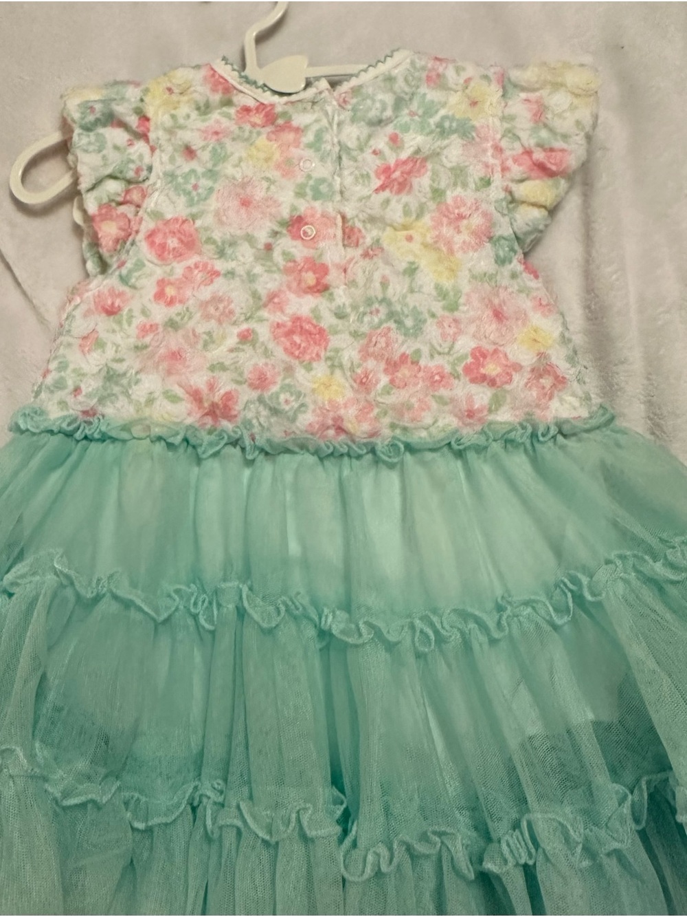 Little Me Floral Bodice Aqua Tulle Ruffle Dress